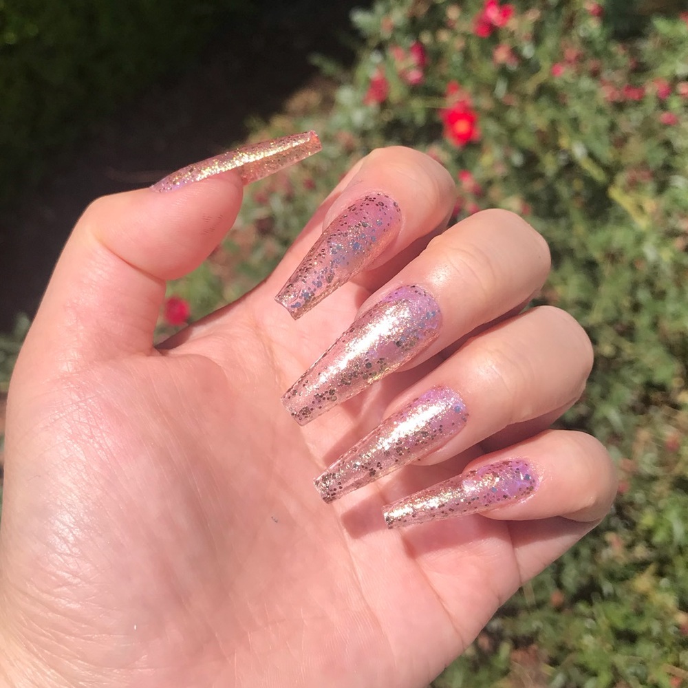 Gold rose bling press ons